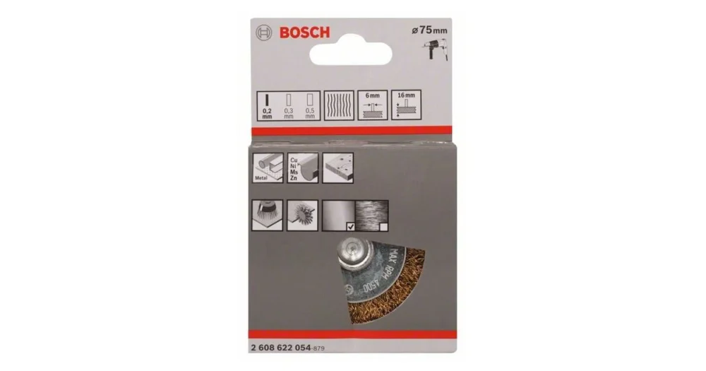BOSCH Kotoučový drátěný kartáč, zvlněný drát, 75×0,2 mm, mosazný povrch 75 mm, 0,2 mm, 16 mm 2608622054 Vrácení Zdarma
