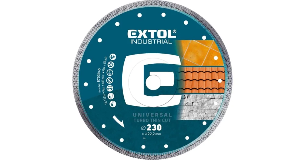 Rychlé Dodání EXTOL INDUSTRIAL kotouč diamantový řezný, turbo Thin Cut, suché i mokré řezání, O 230x22,2x2mm 8703045