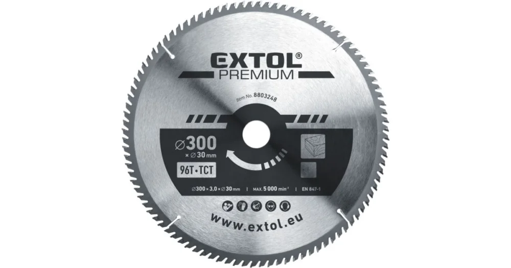 Nová Kolekce EXTOL PREMIUM kotouč pilový s SK plátky, O 300x3,0x30mm, 96T 8803248