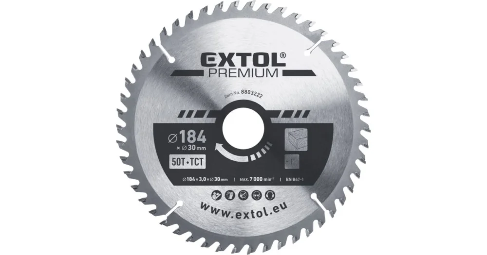 EXTOL PREMIUM kotouč pilový s SK plátky, O 184x3,0x30mm, 50T 8803222 Poslední Šance