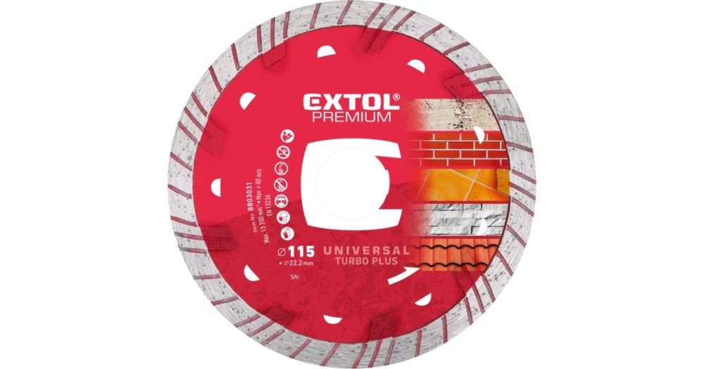 EXTOL PREMIUM kotouč diamantový řezný TURBO PLUS - suché i mokré řezání, O 115x22,2x2mm 8803031 Bezpečná Platba