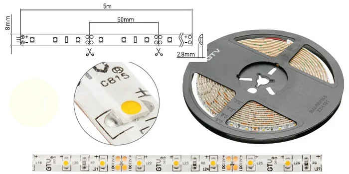 LED 05 pásek voděodolný 24Wteplá12V 5m Sleva