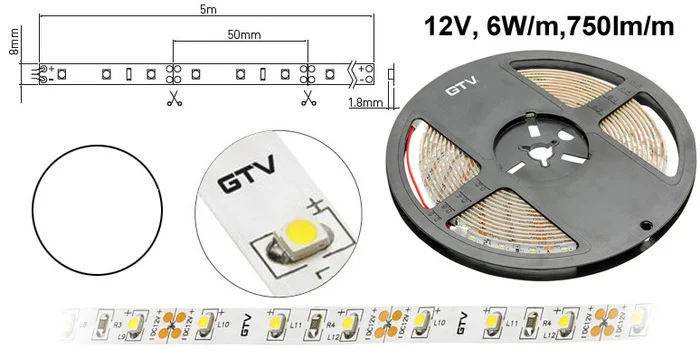 Super Cena LED 05 pásek 30W denní bílá 12V 8mm 5m svítivější