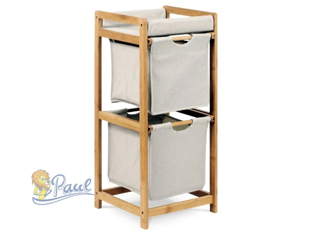 Regál, 2 výsuvné boxy, masiv bambus, přírodní odstín, šedá látka, nosnost 6 kg Bezpečná Platba