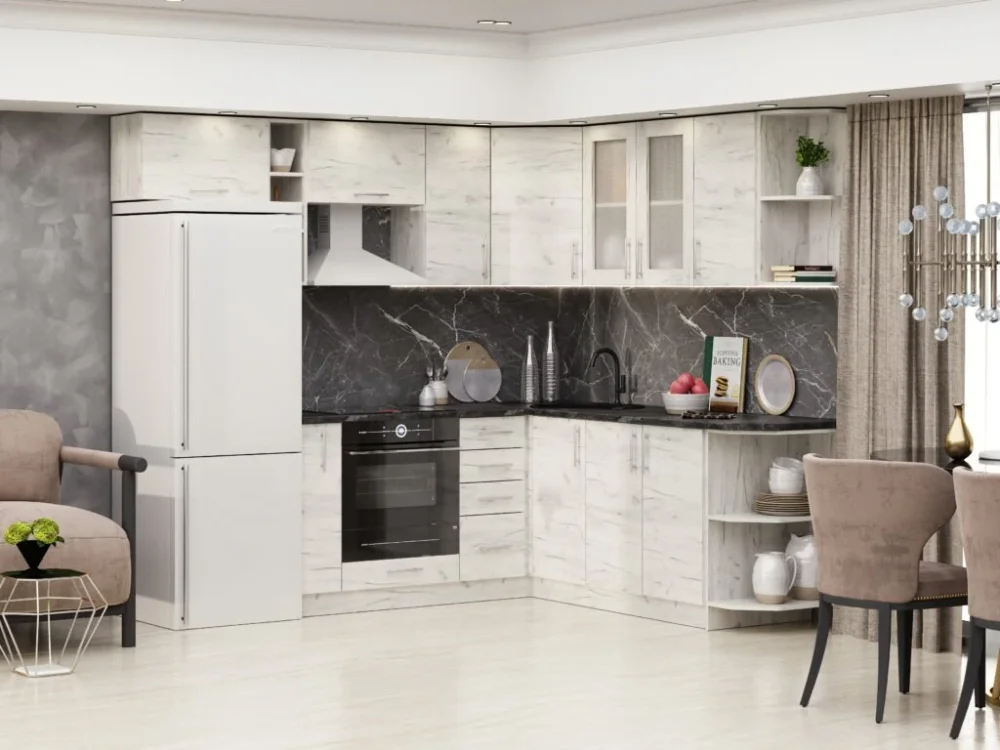 Rohová kuchyňská linka AZURE 235 x 210, dub kraft - bílý Akční Cena