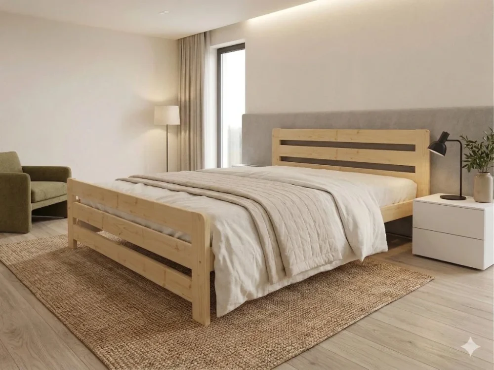 Dřevěná postel 140x200 masiv borovice - VMK1D Doprava Zdarma