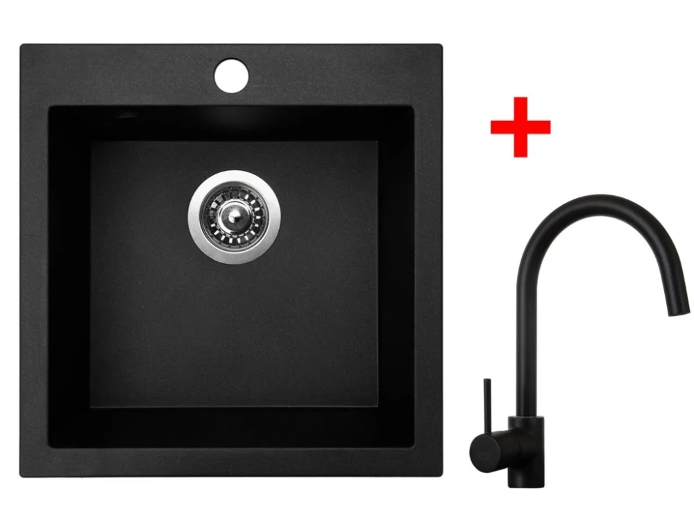 Set Sinks VIVA 455 Granblack + VITALIA černá matná Jen Po Omezenou Doba