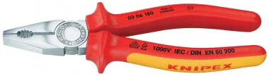 0306160 KNIPEX kleště kombinované do 1000V, chromované, dvoukomponentní rukojeti, délka 160mm Vysoce Kvalitní